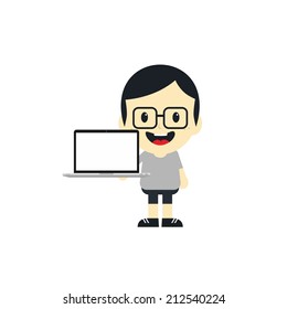 man with laptop cartoon character