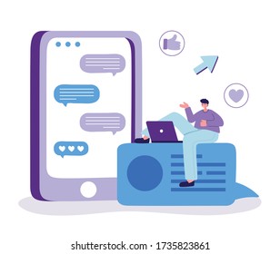 Man with laptop chatting design, Message chat and communication theme Vector illustration