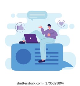 Man with laptop chatting design, Message chat and communication theme Vector illustration