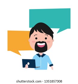 man with laptop computer avatar character