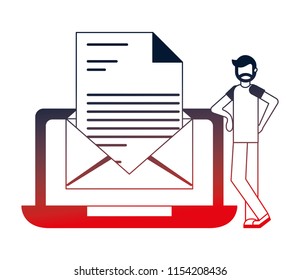 man with laptop computer and envelope