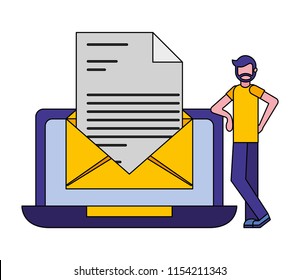man with laptop computer and envelope