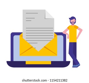 man with laptop computer and envelope