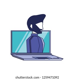 man in laptop computer isolated icon