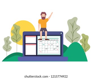 man with laptop computer in landscape