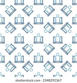 Man in Laptop Computer vector concept linear seamless pattern