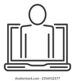 Man in Laptop Computer vector concept linear icon or symbol