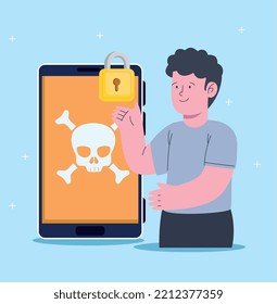 hombre con ciberseguridad de laptop