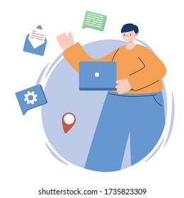 Man with laptop design, Digital technology and communication theme Vector illustration
