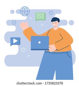 Man with laptop design, Digital technology and communication theme Vector illustration