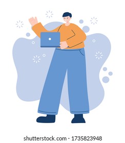 Man with laptop design, Digital technology and communication theme Vector illustration