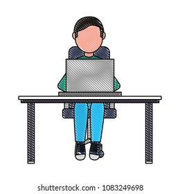 man with laptop in desk character