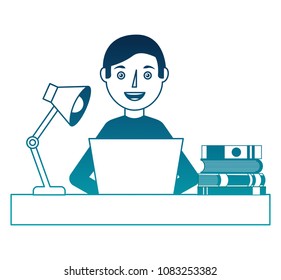 man with laptop in desk character