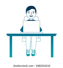 man with laptop in desk character