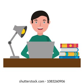 man with laptop in desk character