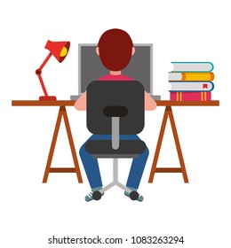 man with laptop in desk character