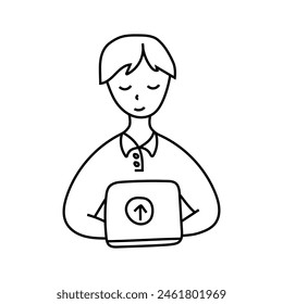 Man with laptop doodle .Vector isolated on white background