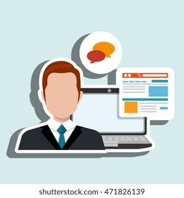 man laptop email document vector illustration design