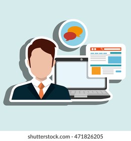 man laptop email document vector illustration design