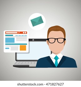 man laptop email document vector illustration design