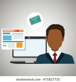 man laptop email document vector illustration design