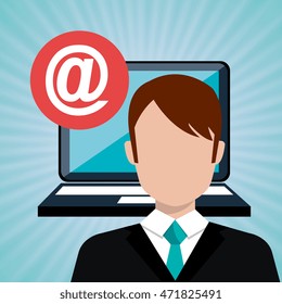man laptop email icon vector illustration design