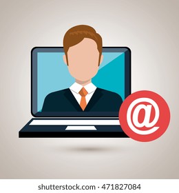 man laptop email icon vector illustration design
