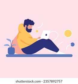 hombre con portátil, ilustración vectorial plana, ilustración ui, estilo minimalista