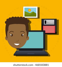 man laptop floppy folder vector illustration graphic