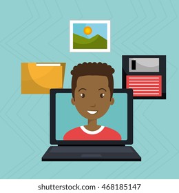 man laptop floppy folder vector illustration graphic