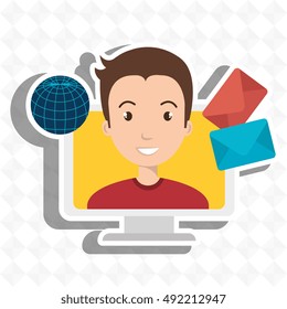 man laptop global message