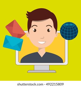 man laptop global message