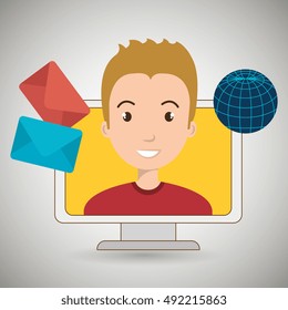 man laptop global message