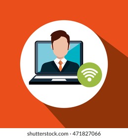 man laptop group web vector illustration design