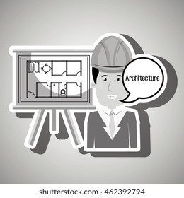 man laptop helmet blackboard vector illustration graphic