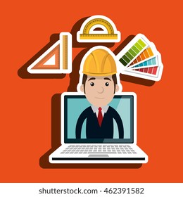 man laptop helmet tools vector illustration graphic