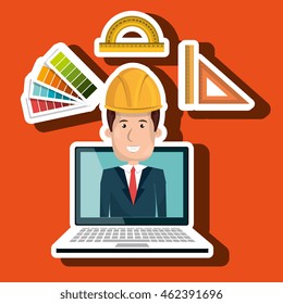 man laptop helmet tools vector illustration graphic