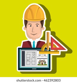 man laptop helmet tools vector illustration graphic