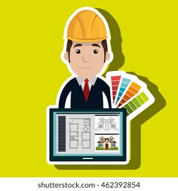 man laptop helmet tools vector illustration graphic