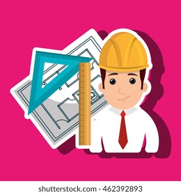 man laptop helmet tools vector illustration graphic