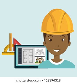 man laptop helmet tools vector illustration graphic