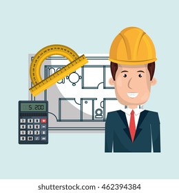 man laptop helmet tools vector illustration graphic