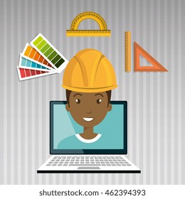 man laptop helmet tools vector illustration graphic
