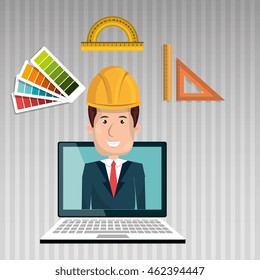 man laptop helmet tools vector illustration graphic