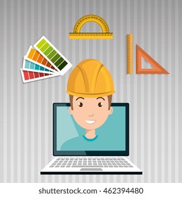 man laptop helmet tools vector illustration graphic