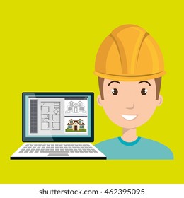 man laptop helmet tools vector illustration graphic