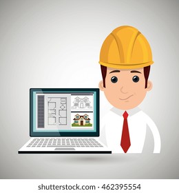 man laptop helmet tools vector illustration graphic