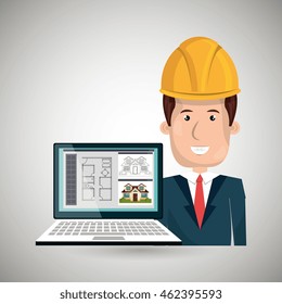 man laptop helmet tools vector illustration graphic