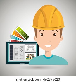 man laptop helmet tools vector illustration graphic