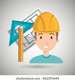 man laptop helmet tools vector illustration graphic